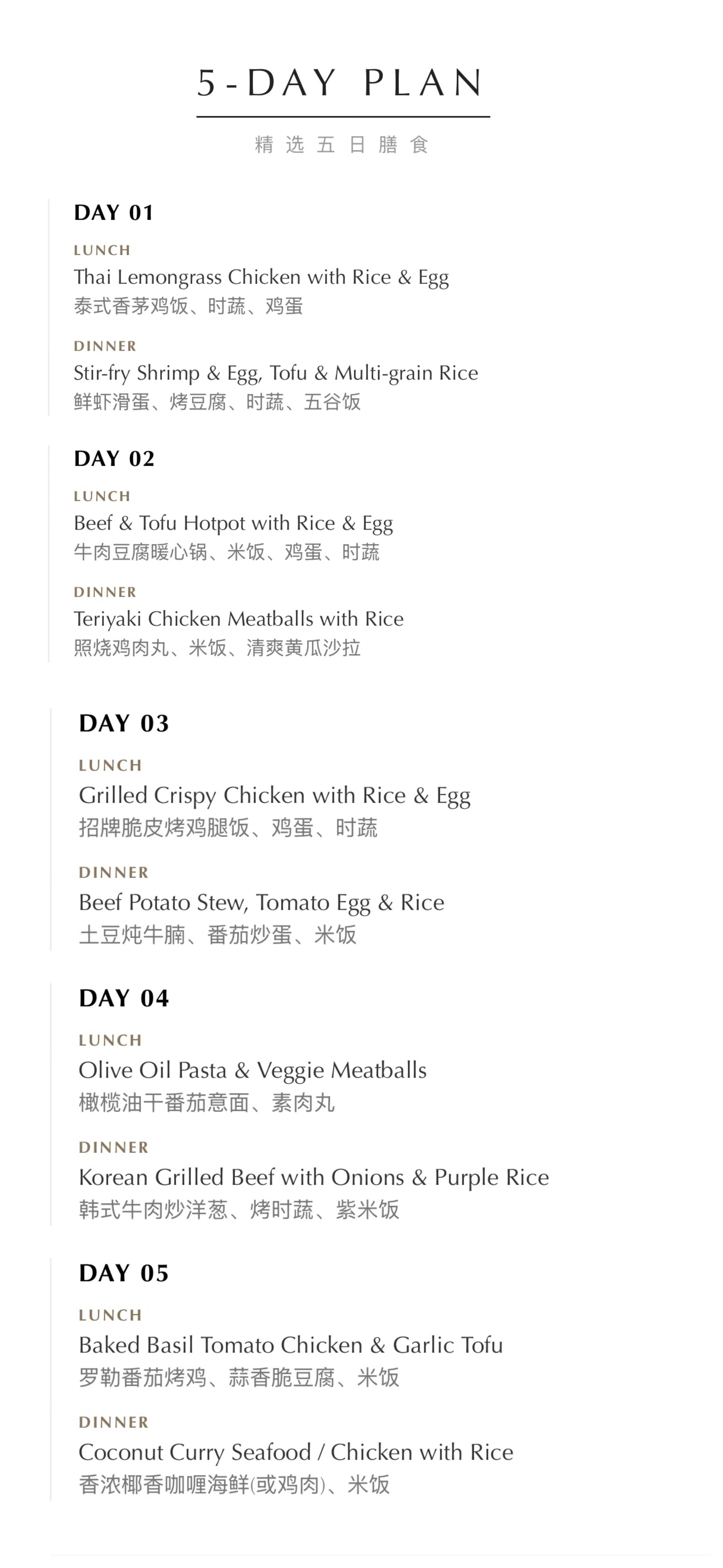 5 DAYS MEAL PLAN